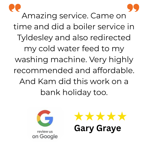 5 Star google review for boiler service in Tyldesley