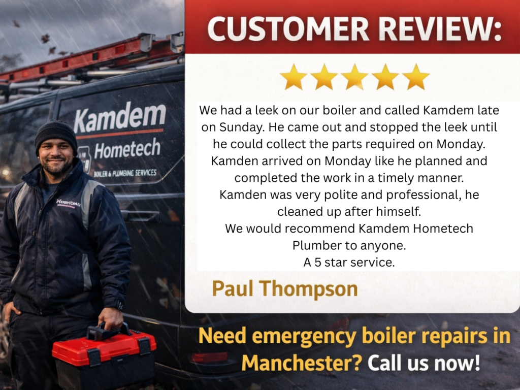 Customer 5-Star Review on Emergency plumbing call in Manchester