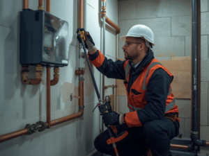 Professional gas pipe installation being carried out by a certified gas engineer in a Manchester home